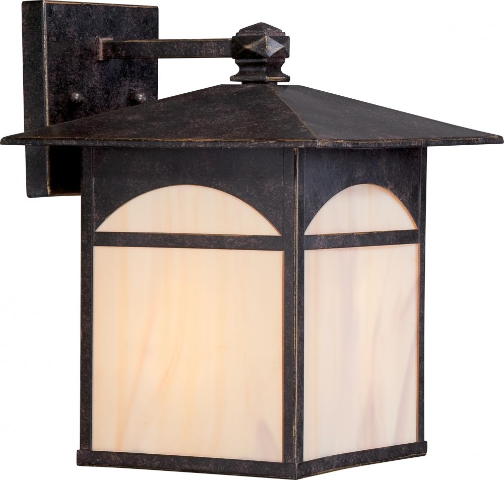 1-Light 9" Wall Mounted Outdoor Fixture in Umber Bronze Finish and Honey Stained Glass