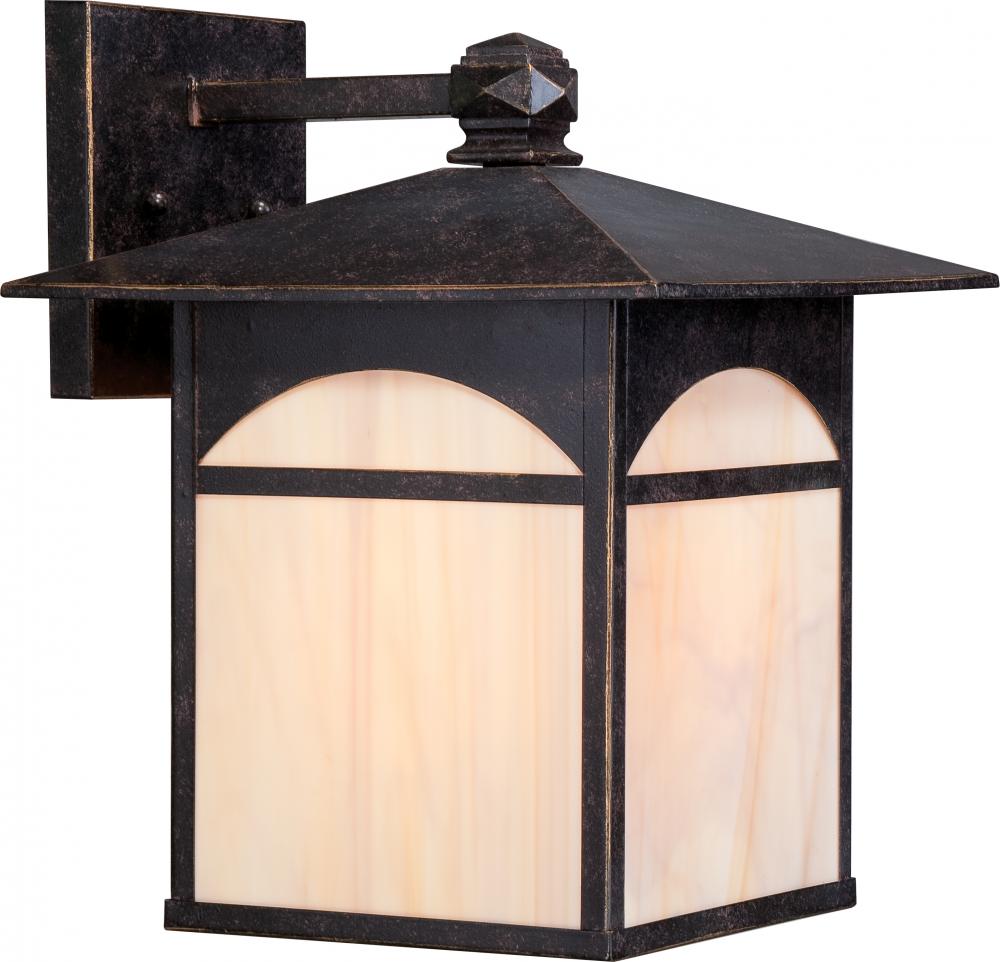 1-Light 11" Wall Mounted Outdoor Fixture in Umber Bronze Finish and Honey Stained Glass