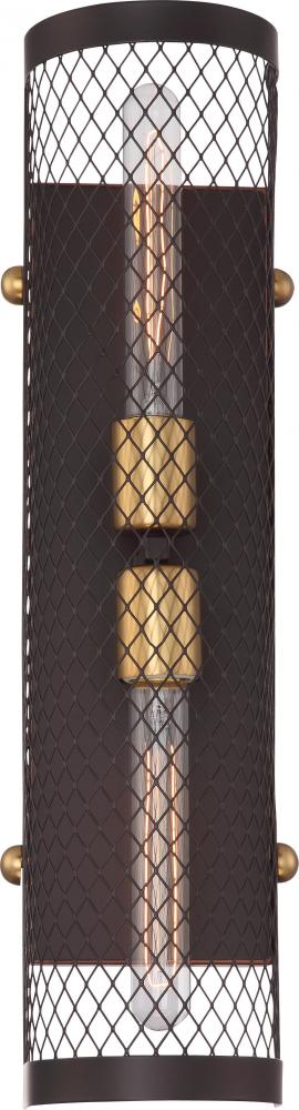 Bandit - 2 Light Sconce; Russet Bronze with Vintage Brass Accents Finish