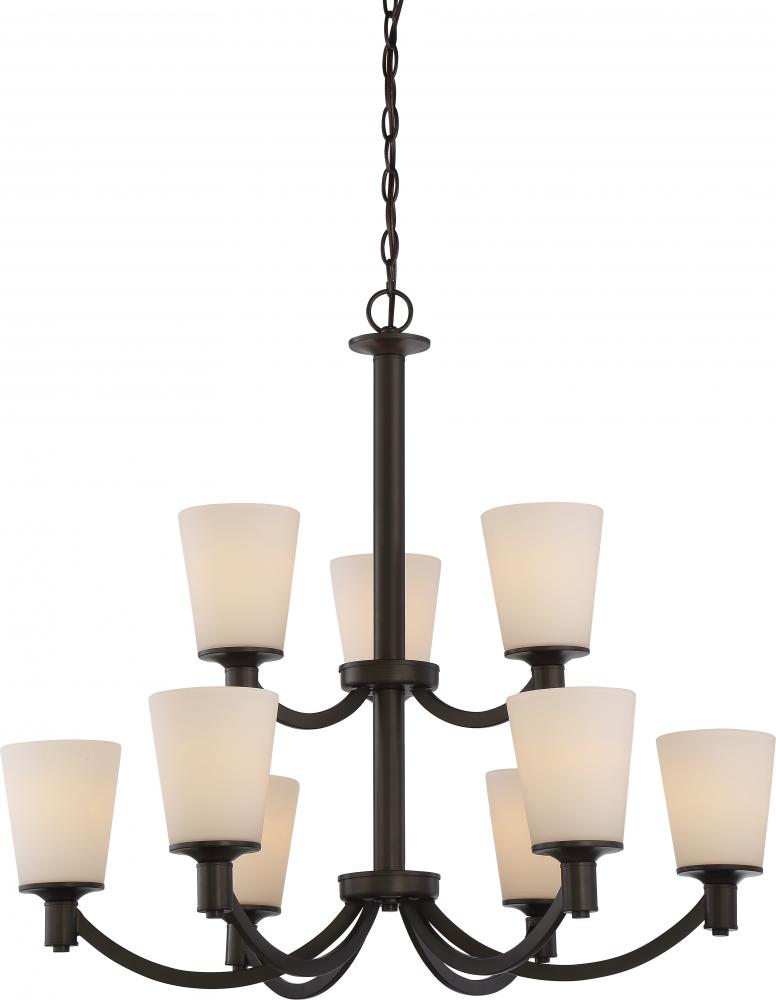 Laguna - 9 Light 2-Tier Hanging with White Glass - Aged Bronze Finish