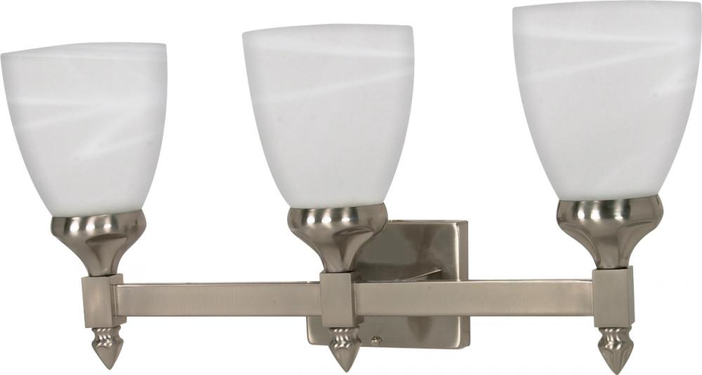 3-Light Vanity Fixture in Brushed Nickel Finish with Alabaster Glass