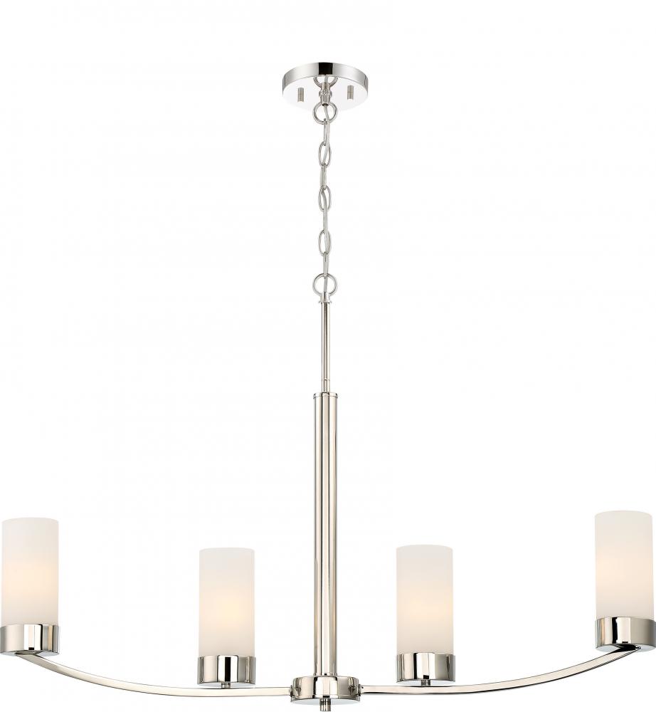 Denver - 4 Light Island Pendant with Satin White Glass - Polished Nickel Finish