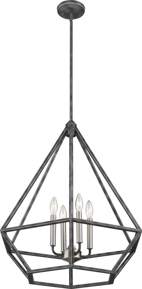 Orin - 4 Light Large Pendant - Iron Black Finish with Brushed Nickel Accents