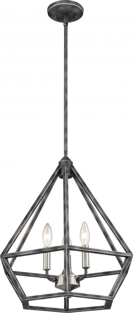 Orin - 3 Light Medium Pendant - Iron Black Finish with Brushed Nickel Accents