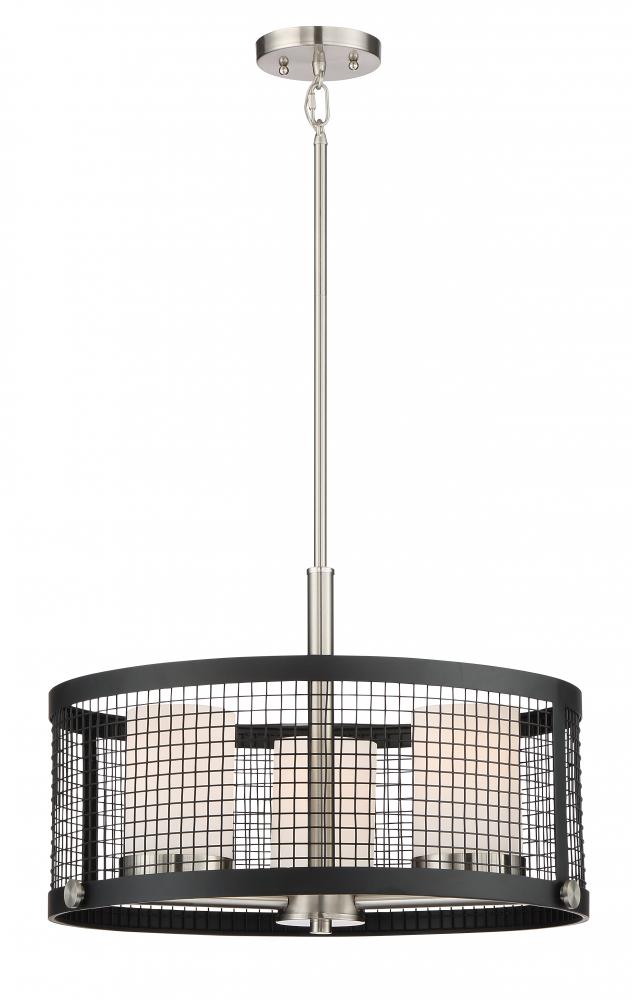 Pratt - 3 Light Pendant with White Glass - Black Finish with Brushed Nickel Accents
