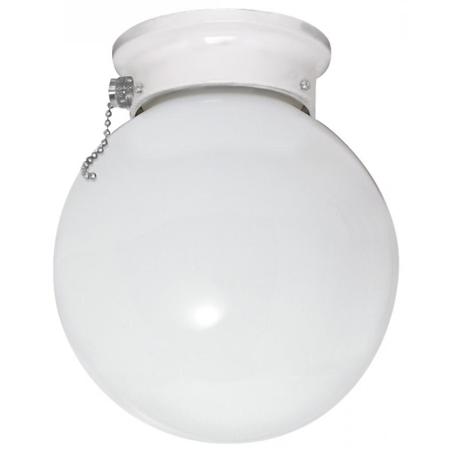 1 Light - 6" Flush with with White Glass and Pull Chain Switch - White Finish