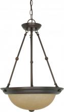 Nuvo 60/1262 - 3-Light Small Hanging Pendant Light Fixture in Mahogany Bronze Finish with Champagne Linen Glass