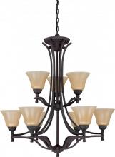 Nuvo 60/1723 - 9-Light Medium 2-Tier Chandelier in Mountain Lodge Finish with Toasted Honey Glass