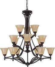 Nuvo 60/1724 - 15-Lightss 3-Tier Large Chandelier in Mountain Lodge Finish with Toasted Honey Glass