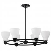 Nuvo 60/8027 - Russel; 6 Light Chandelier; Matte Black with Satin White Glass