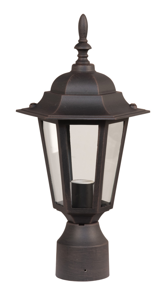 Straight Glass Cast 1 Light Outdoor Post Mount in Rust
