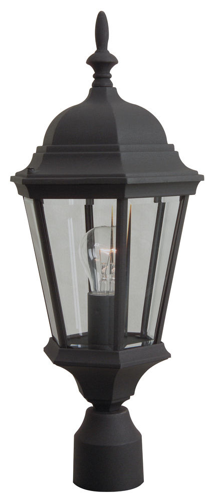 Straight Glass 1 Light Outdoor Post Mount in Textured Black