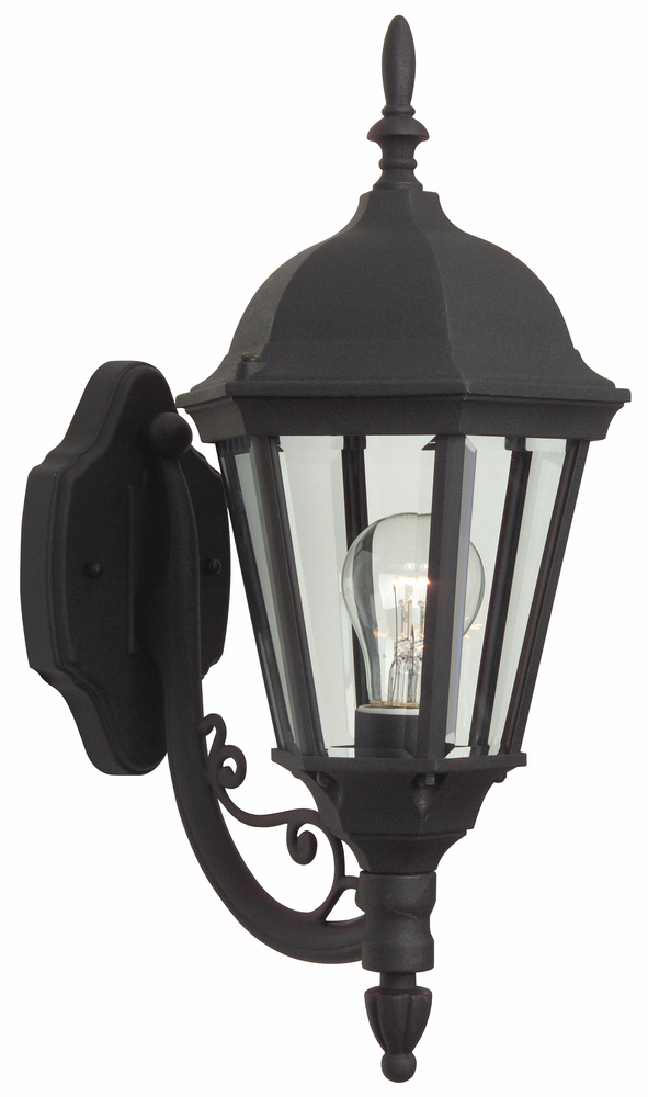 Straight Glass Cast 1 Light Small Outdoor Wall Lantern in Textured Black